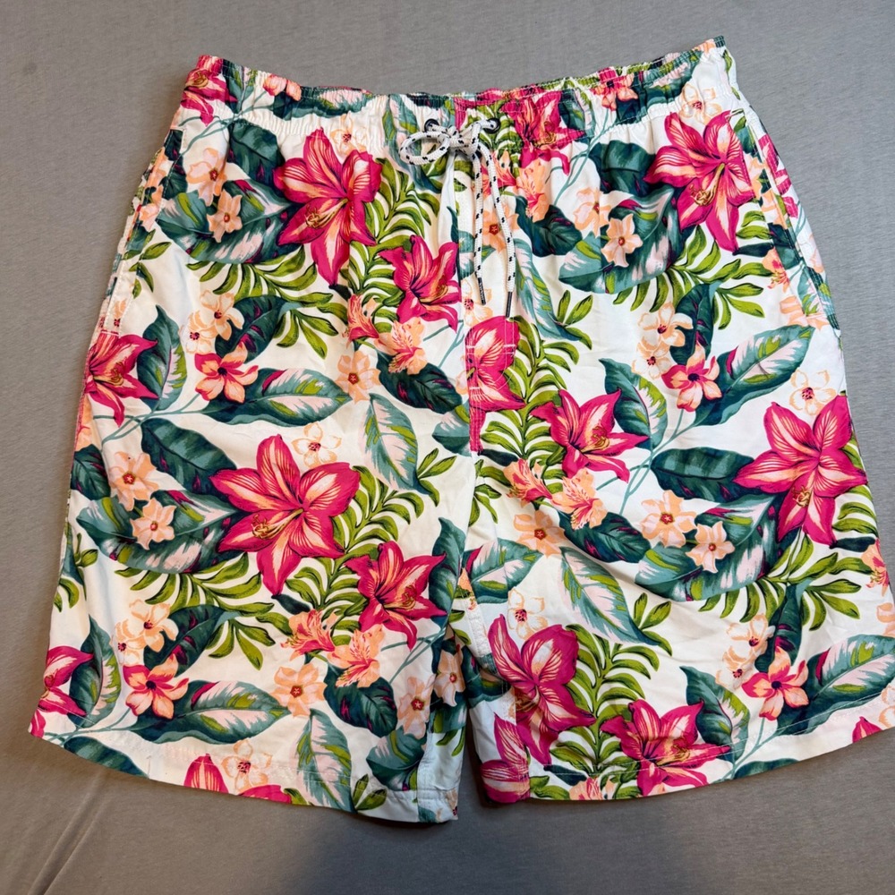 Nat Nast Mens Floral Swim Trunks Pink Hibiscus Tropical Board Shorts Medium